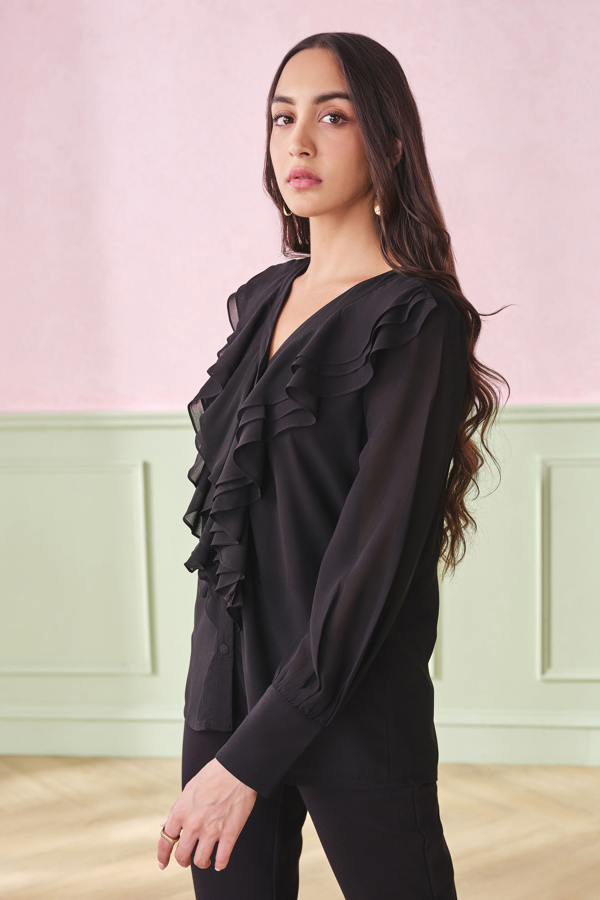 Ruffle Me Cute Top, Black, image 4